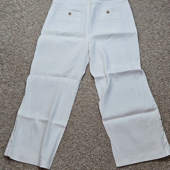 J. Jill White Linen Wide-Leg Pants with Button Detail- Side Zipper and Button - Picture 4 of 5